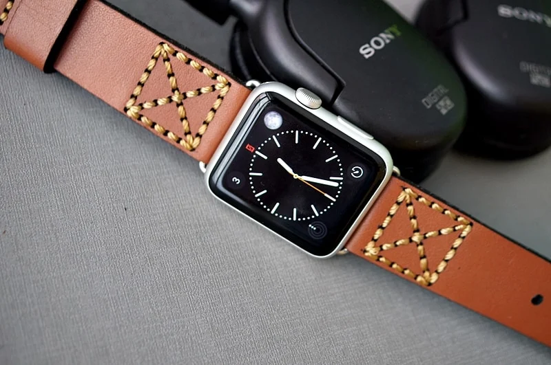 AWBF14-D60-GOLD handgefertigt Vintage Leder Uhrenarmband incl. Lugs Adapter für Apple Watch 1 und 2 (oder Apple Watch Sport) 42mm oder 38mm – Bild 3